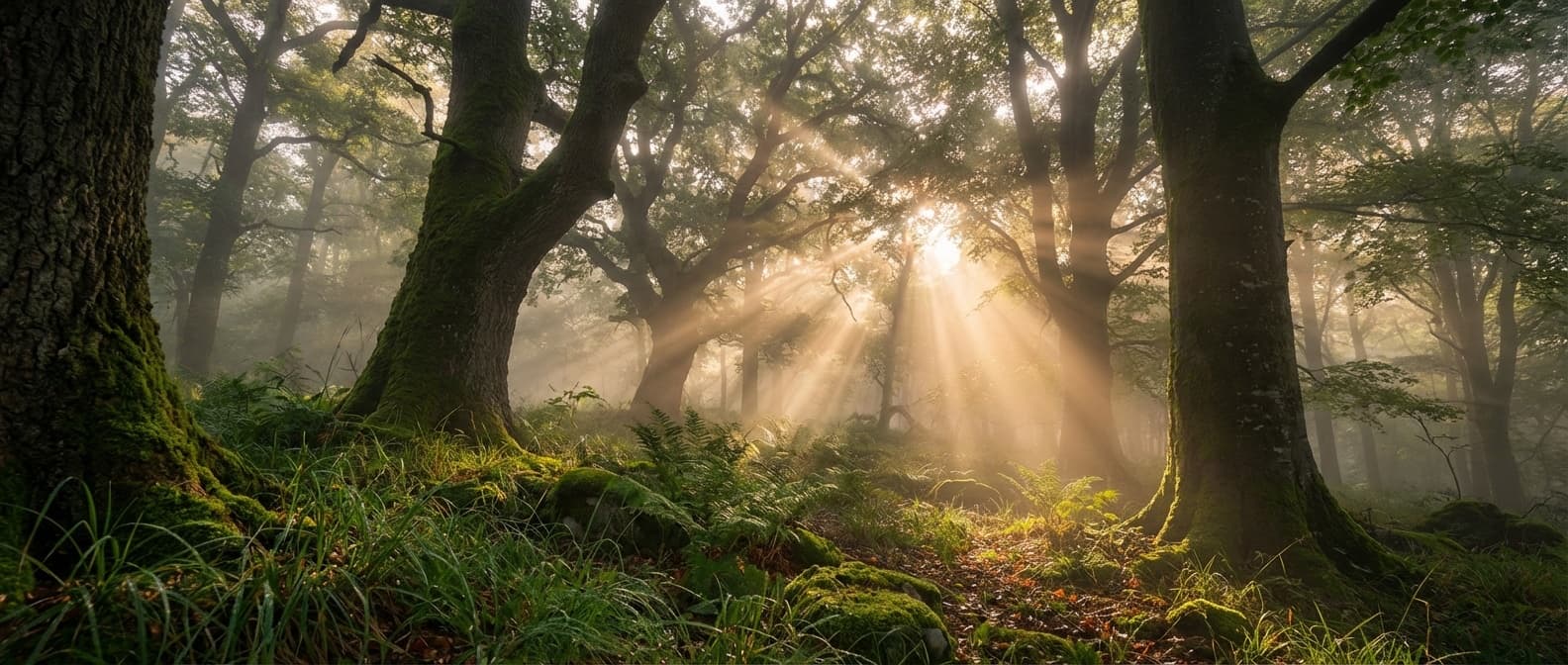 Waldlandschaft bei Sonnenaufgang